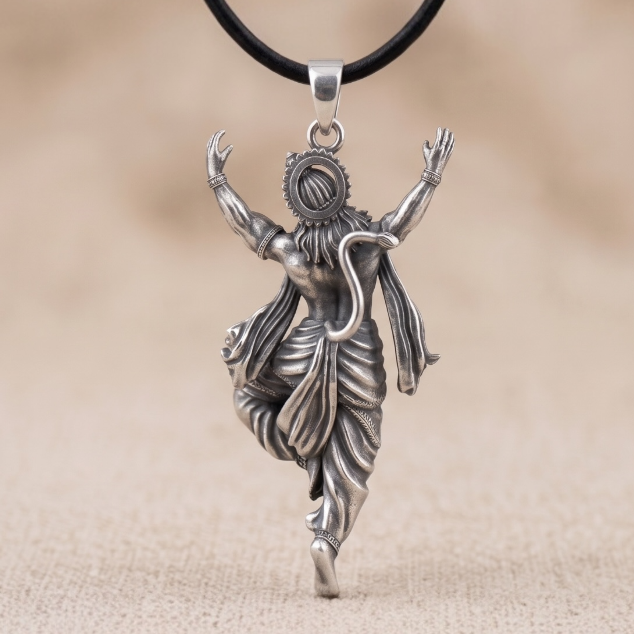Close-up of 925 silver Hanumanji pendant