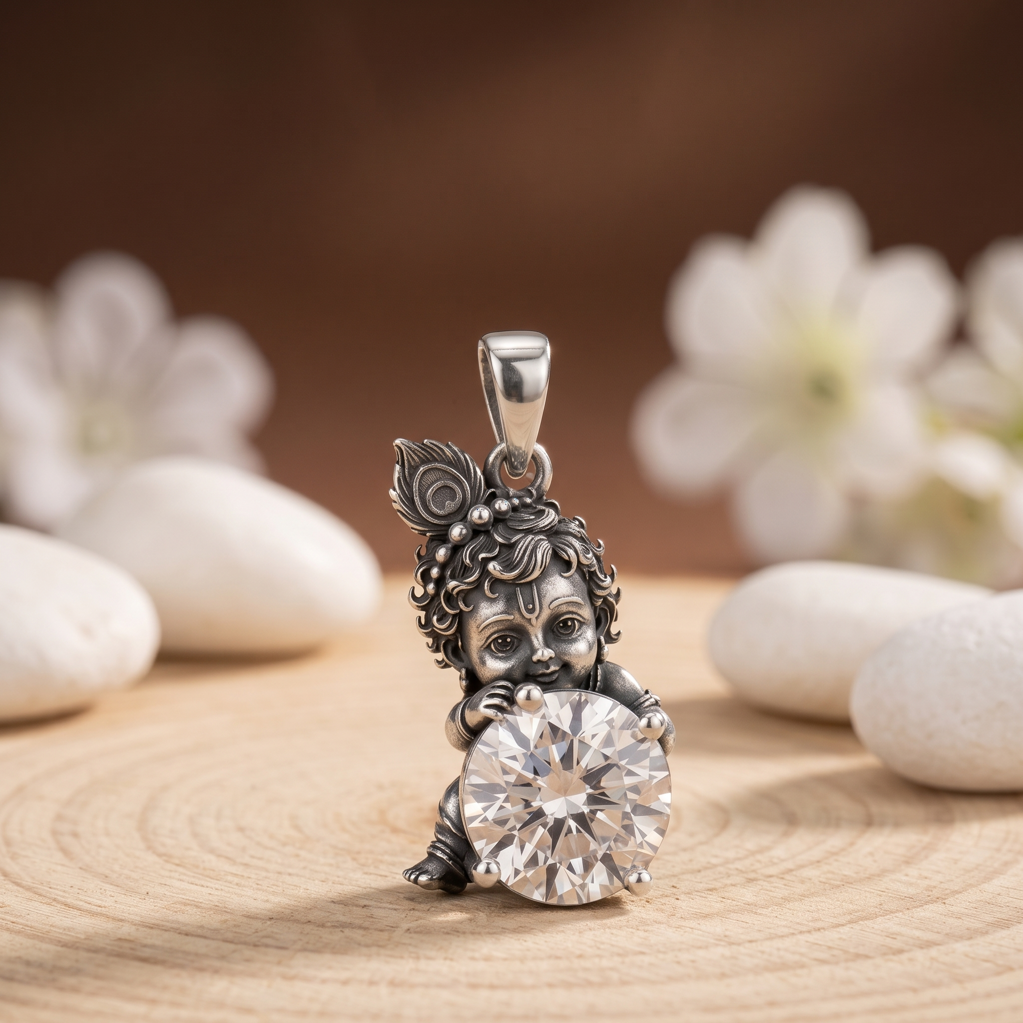 925 Silver Bal Krishna Swarovski Pendant | Bal Gopal Locket