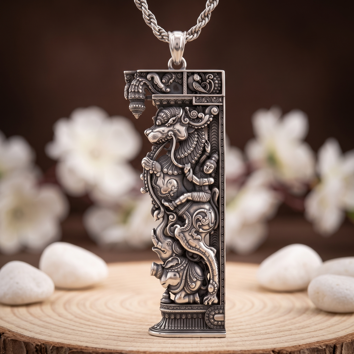 925 Sterling Silver South Indian Yali Temple Pendant