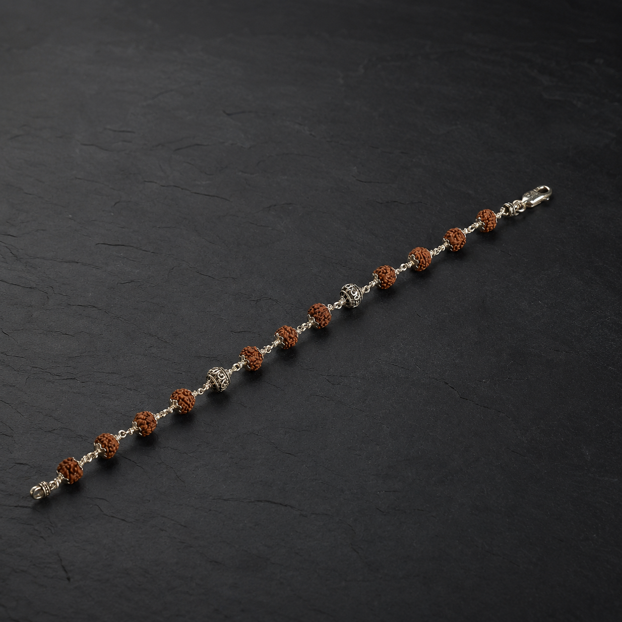 Full view of natural Rudraksha and 92.5 silver mantra bracelet