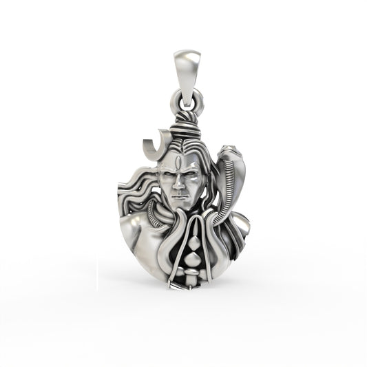 Silver Mahadev Face Pendant