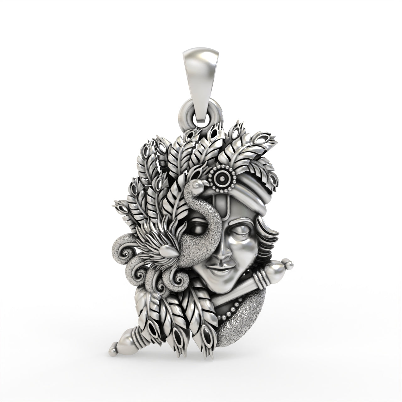 Silver Peacock With Krishna Pendant