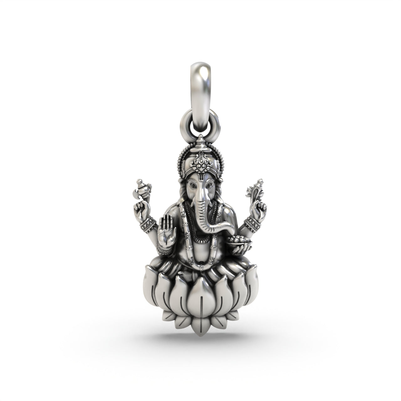 Lord Ganesha Sitting On Lotus Silver Pendant