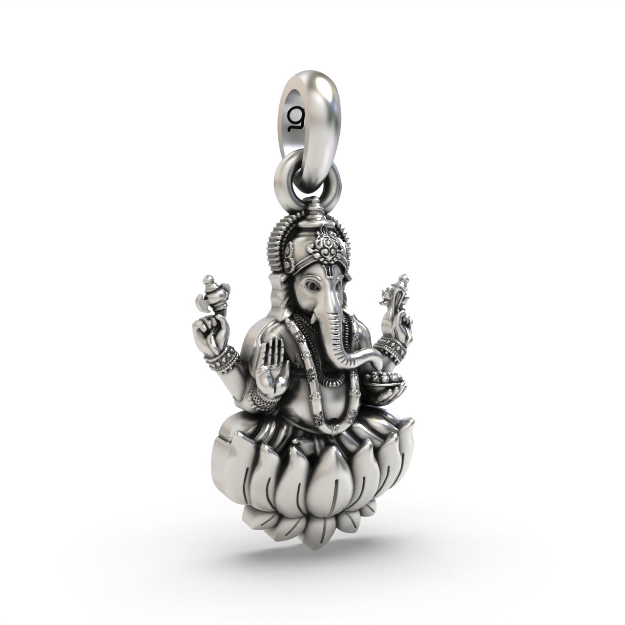 Lord Ganesha Sitting On Lotus Silver Pendant