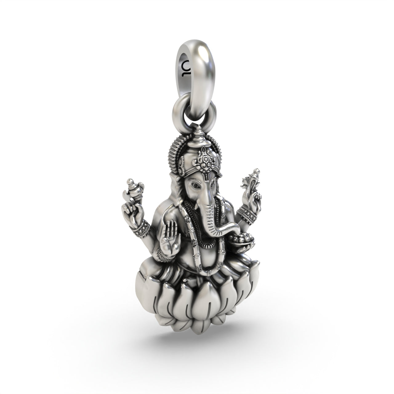 Lord Ganesha Sitting On Lotus Silver Pendant