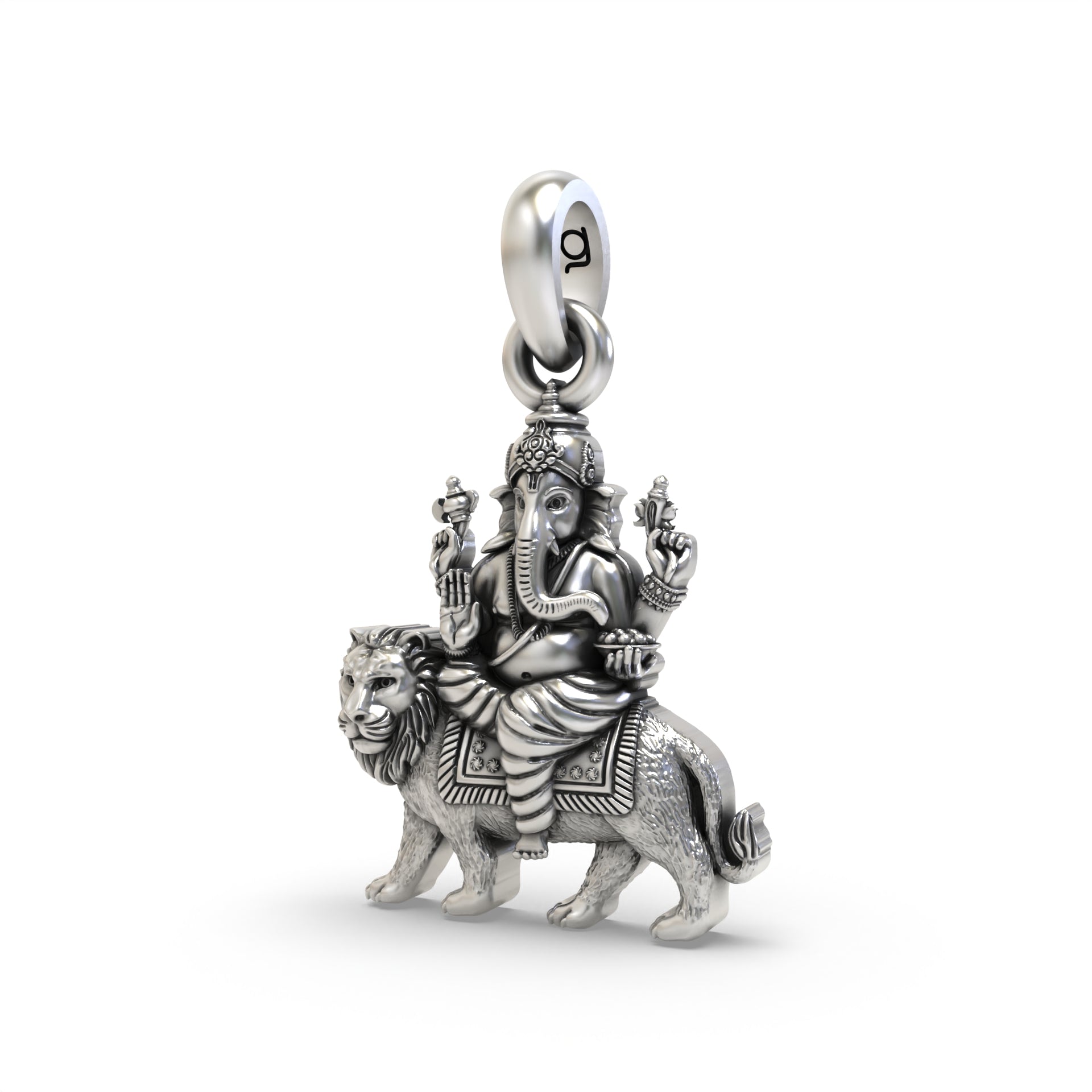 Silver Heramba Ganesha Seated on Lion Pendant