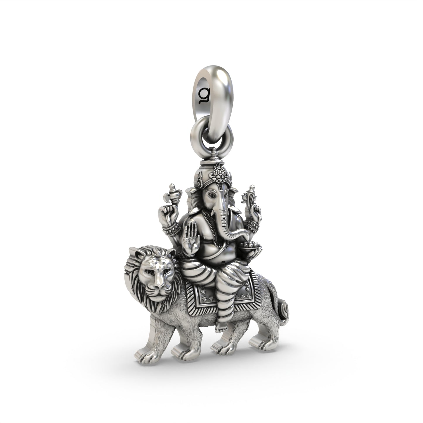 Silver Heramba Ganesha Seated on Lion Pendant