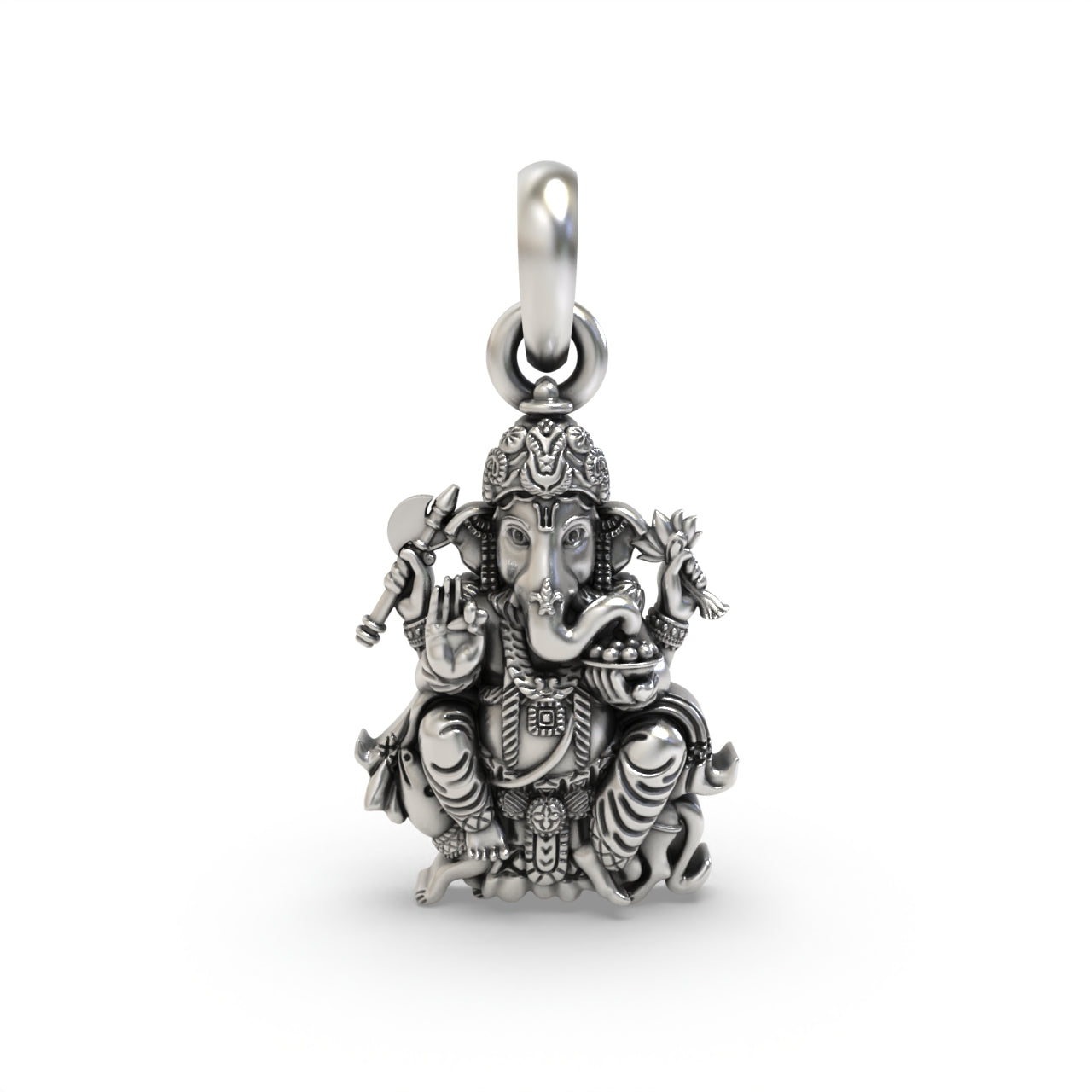 Silver Lord Ganesha Sitting On Mushak Pendant