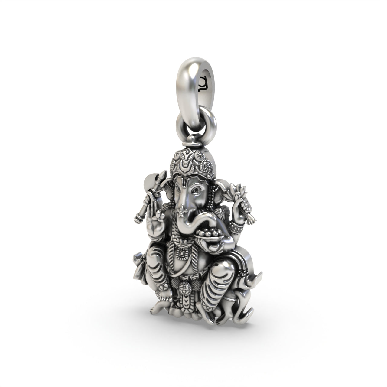 Silver Lord Ganesha Sitting On Mushak Pendant