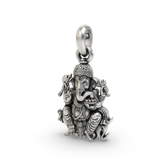 Silver Lord Ganesha Sitting On Mushak Pendant