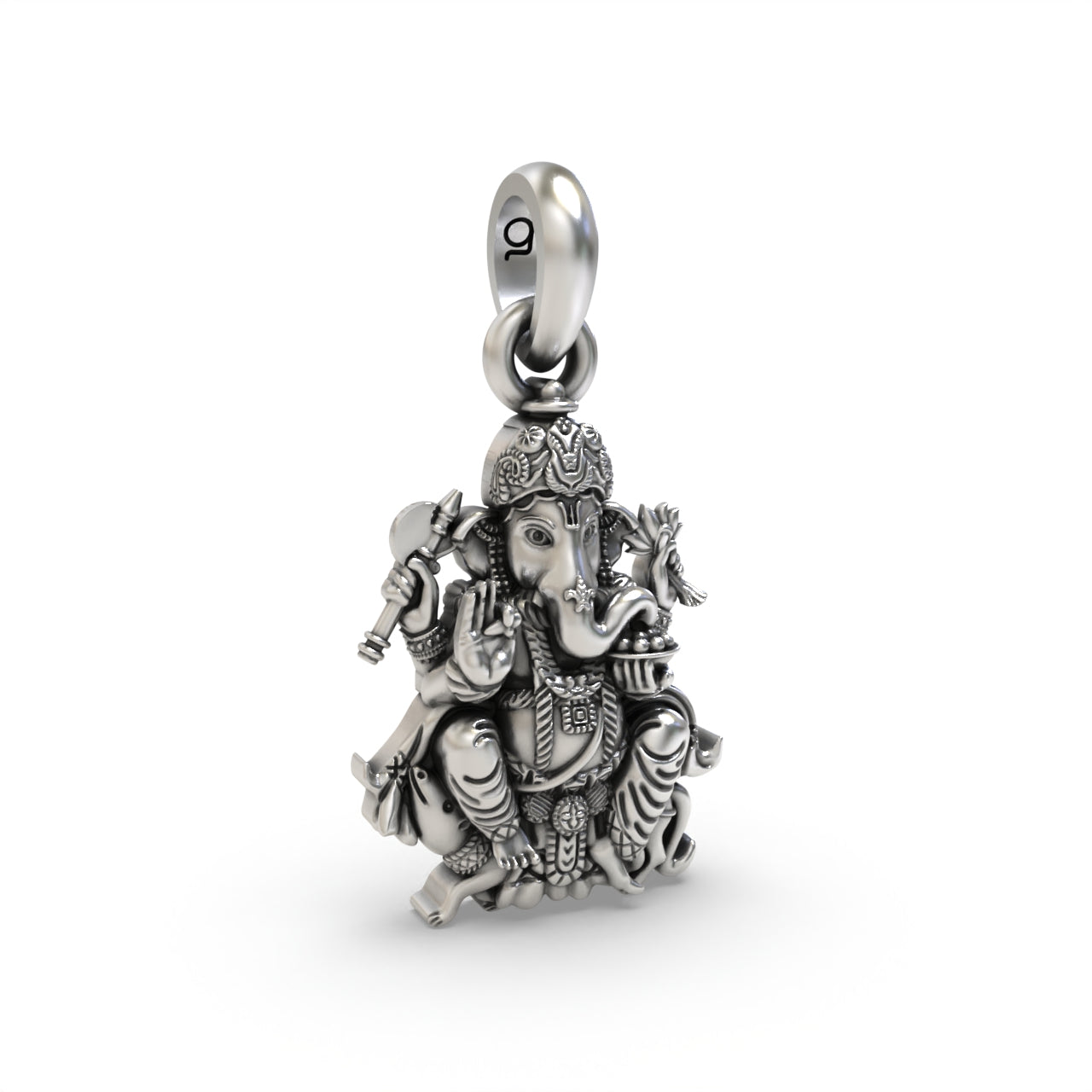 Silver Lord Ganesha Sitting On Mushak Pendant