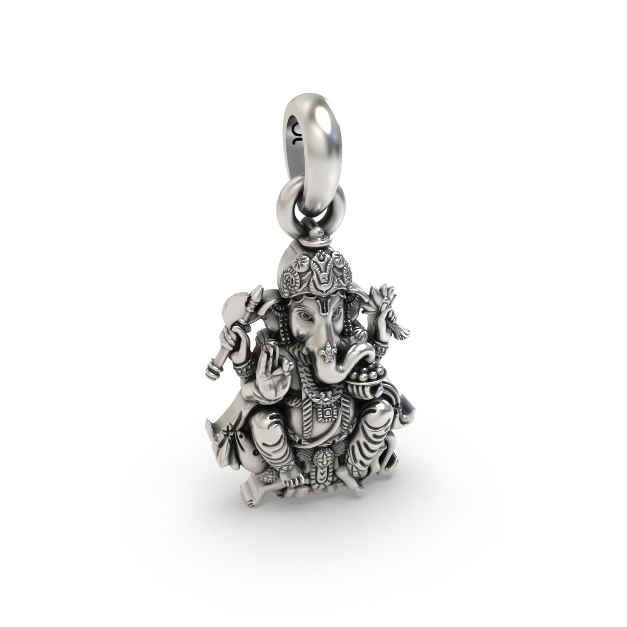 Silver Lord Ganesha Sitting On Mushak Pendant