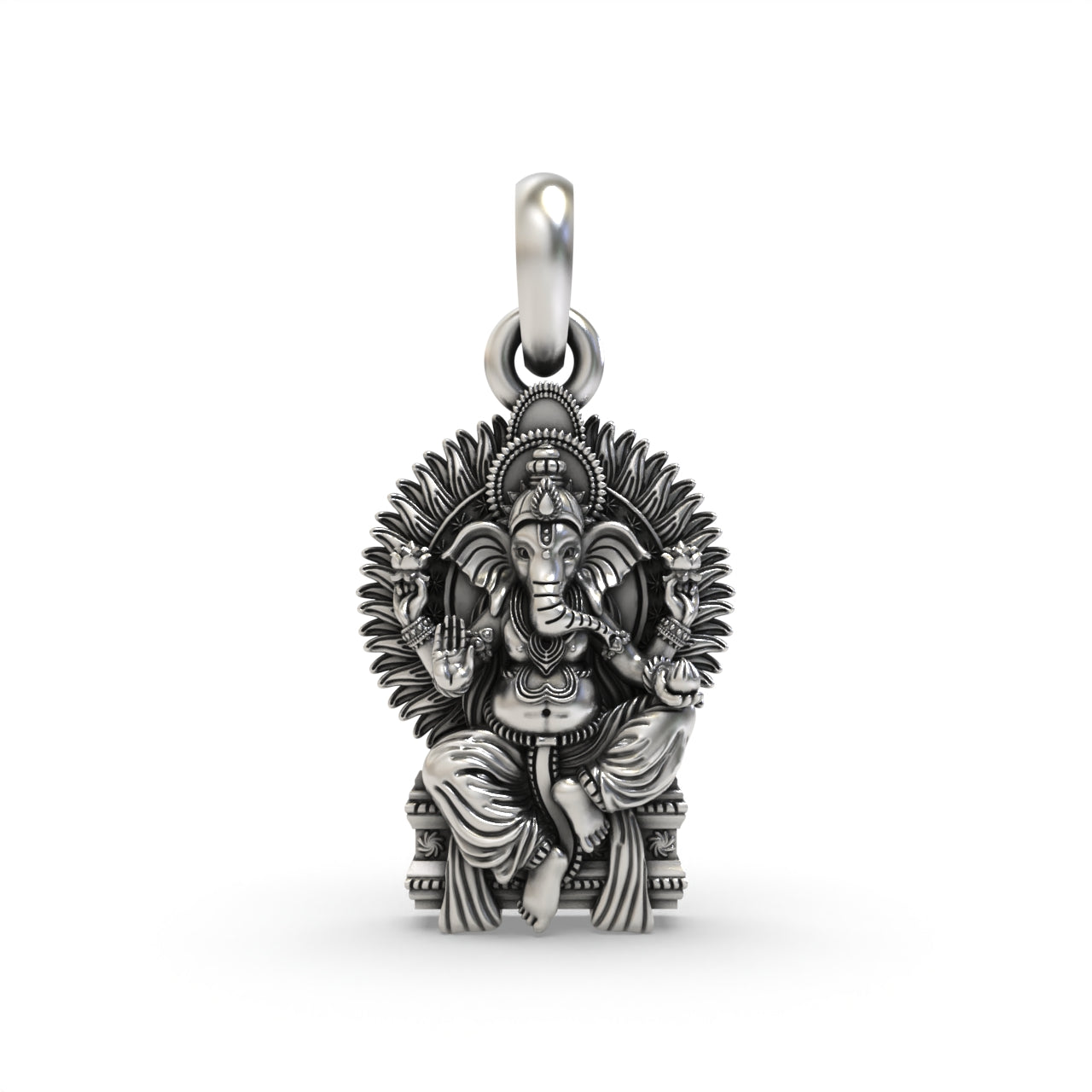 The Royal Seat: 925 Silver Ganeshji in Singhasan Pendant