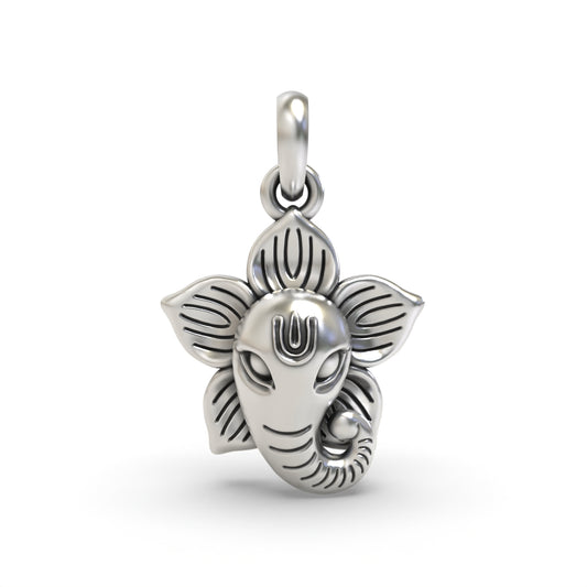 Silver Flower Ganesh Face pendant