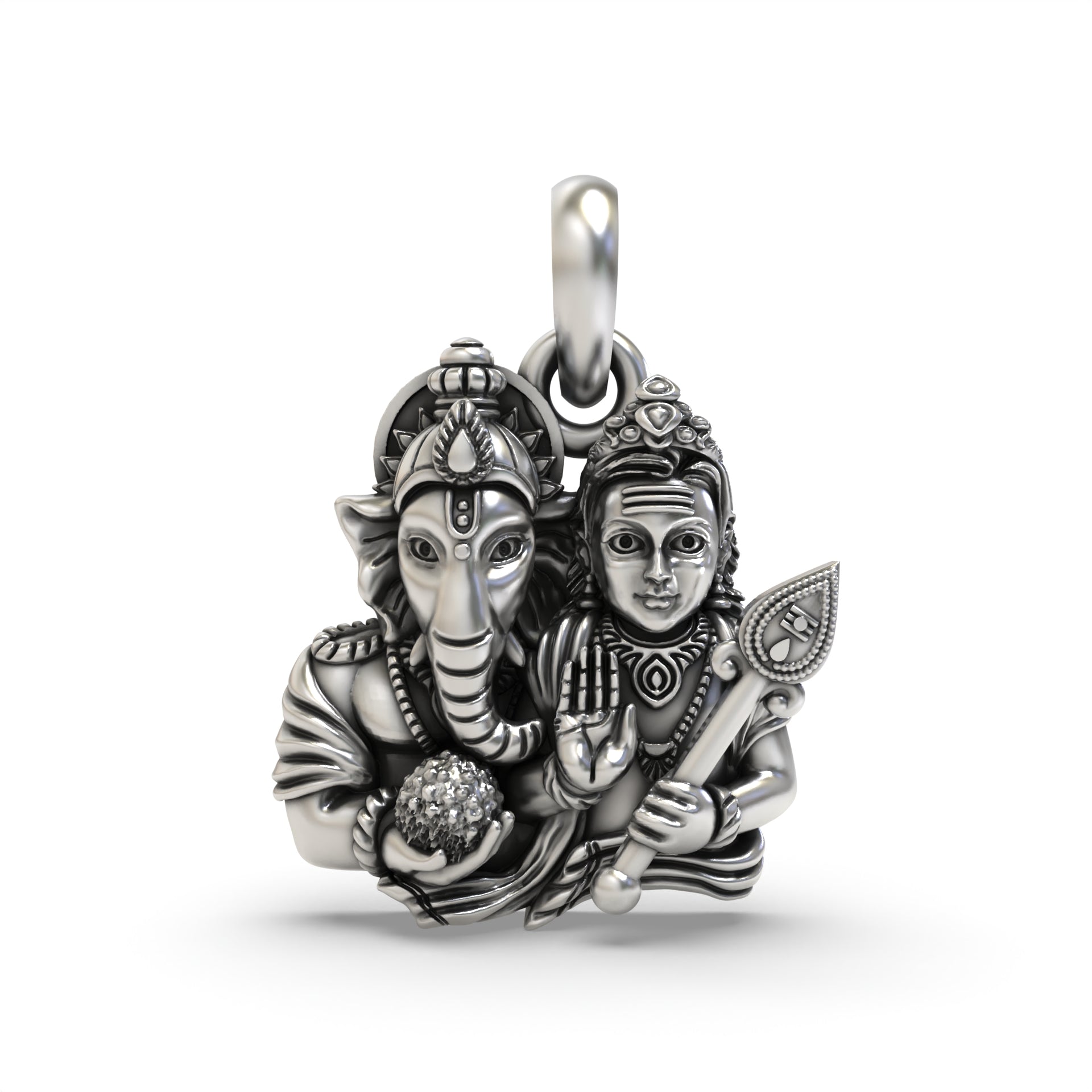 Silver Ganesh and Kartikeya pendant