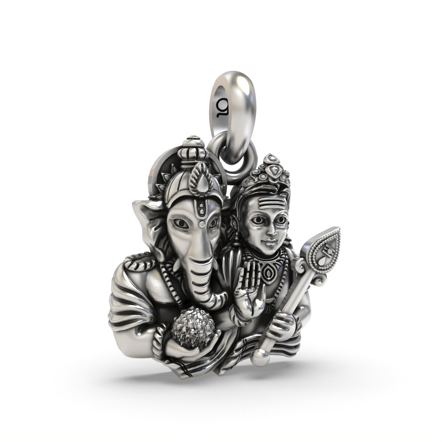 Silver Ganesh and Kartikeya pendant