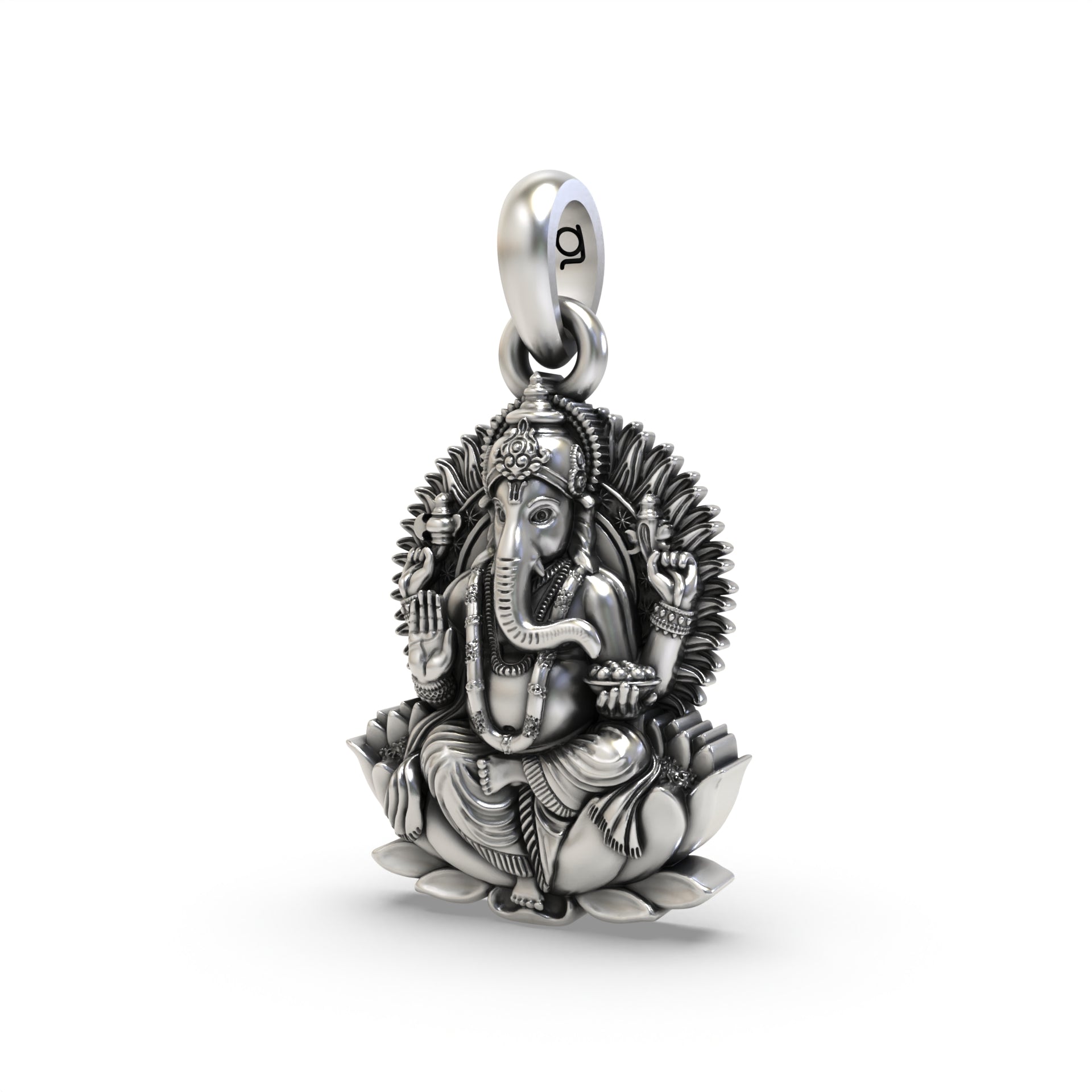 Silver Lord Ganesha On Lotus Pendant