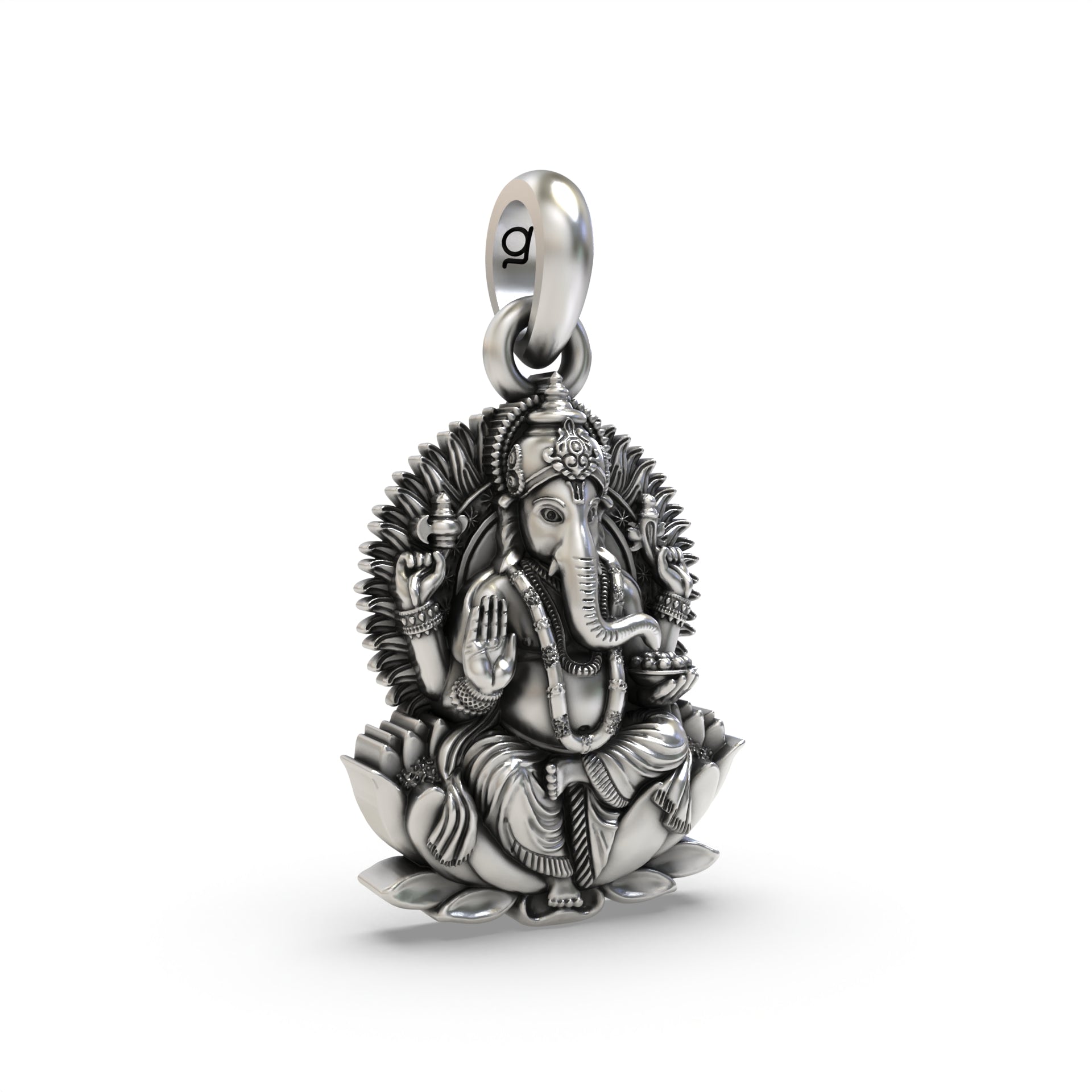 Silver Lord Ganesha On Lotus Pendant