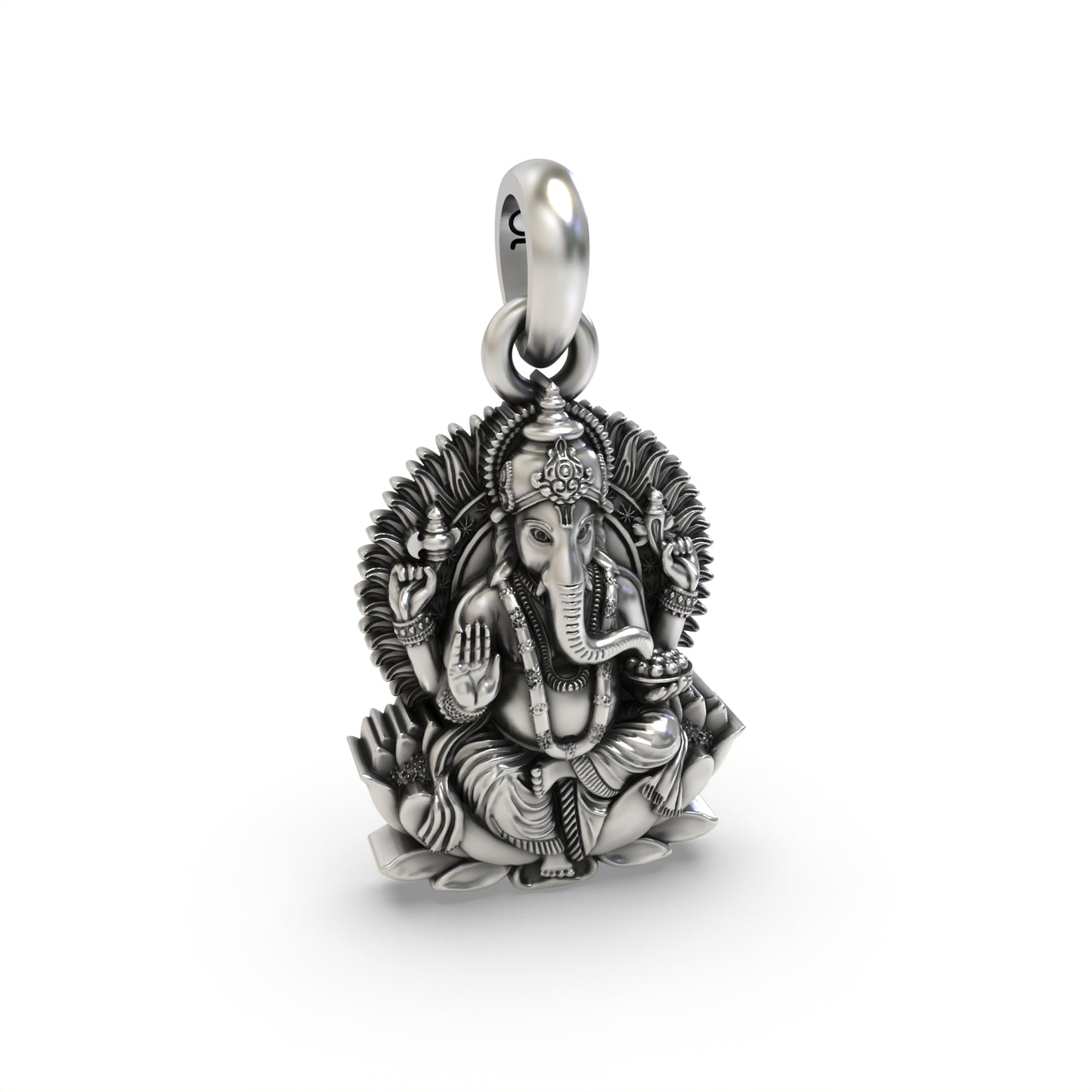 Silver Lord Ganesha On Lotus Pendant