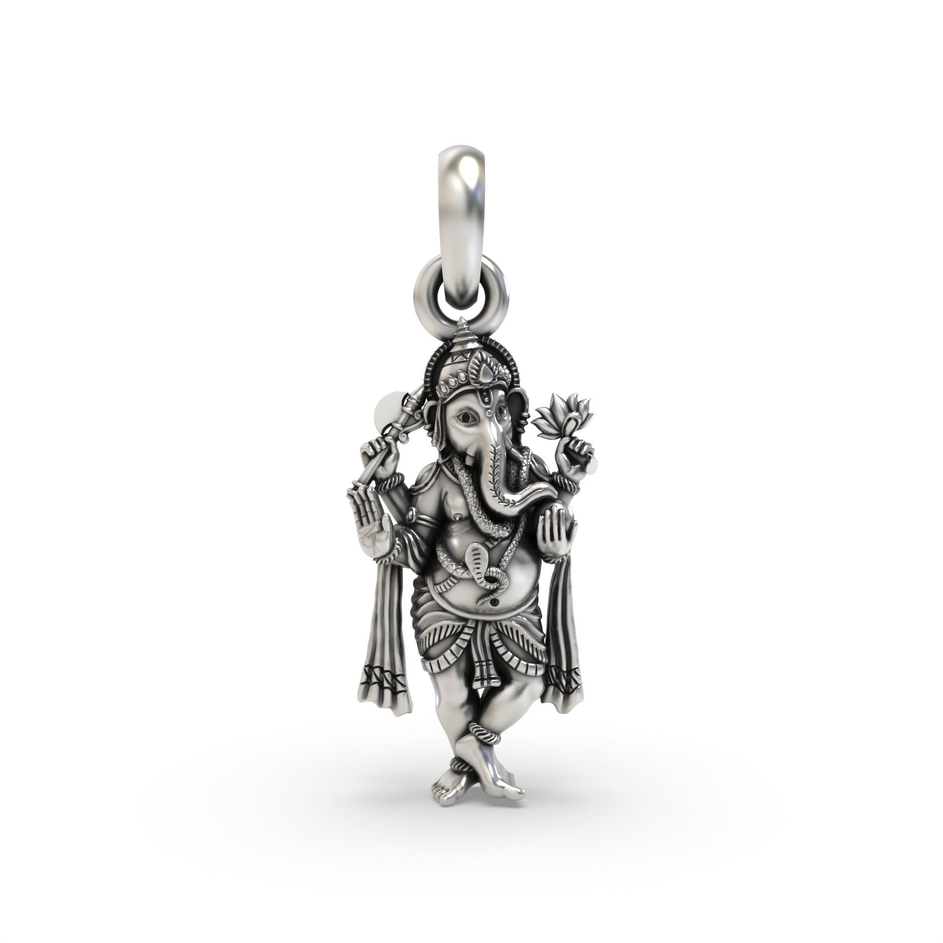 Silver Chaturbhuj Standing Ganesha Pendant