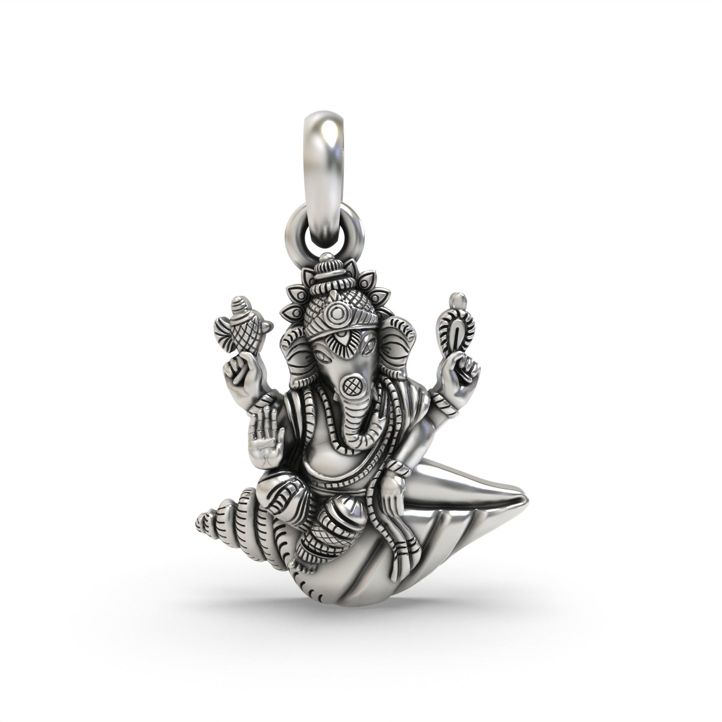 Silver Ganesh Statue on a Shankh Pendant