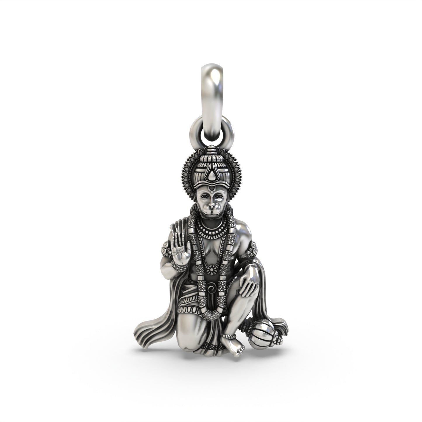 Silver Sitting Hanumanji Pendant