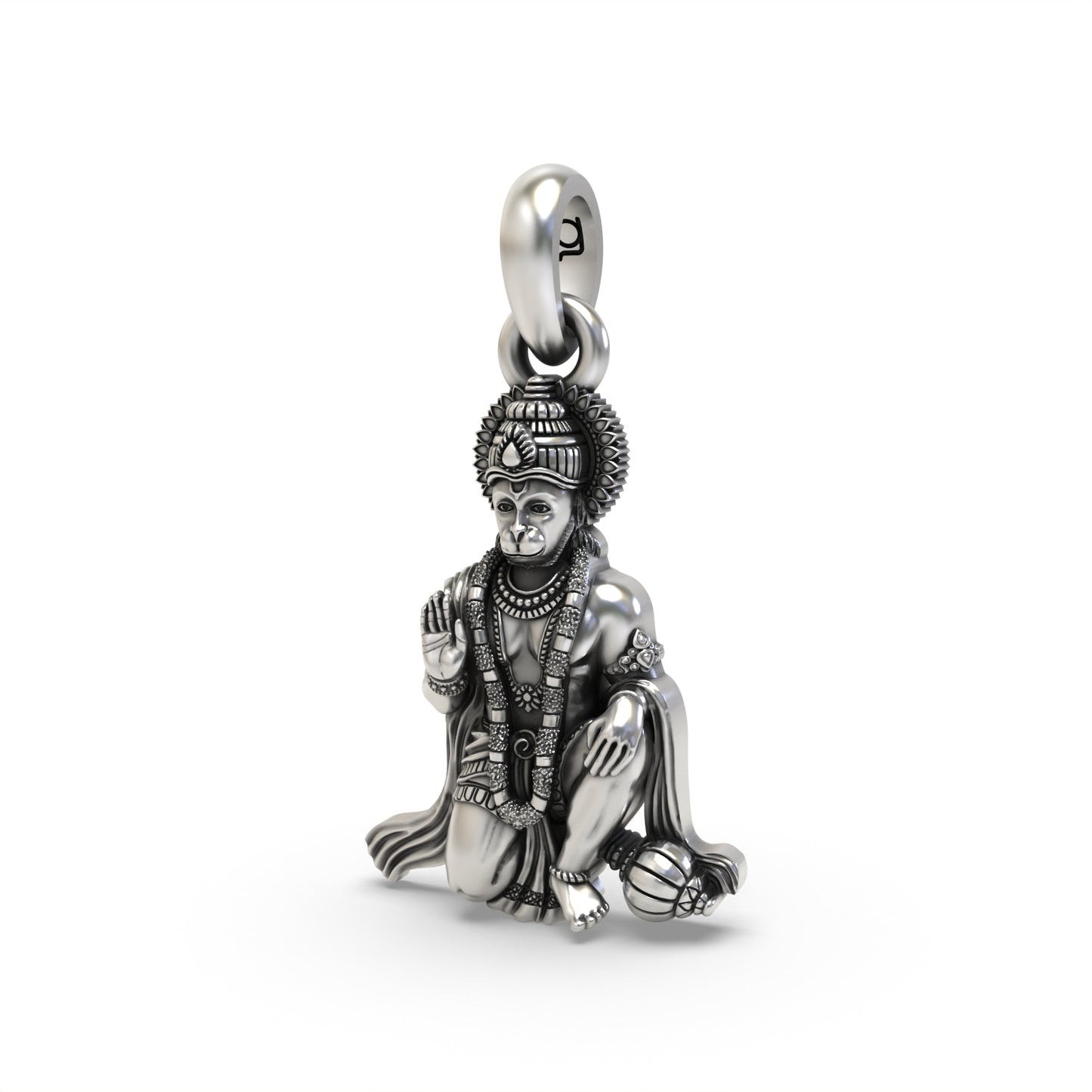 Silver Sitting Hanumanji Pendant