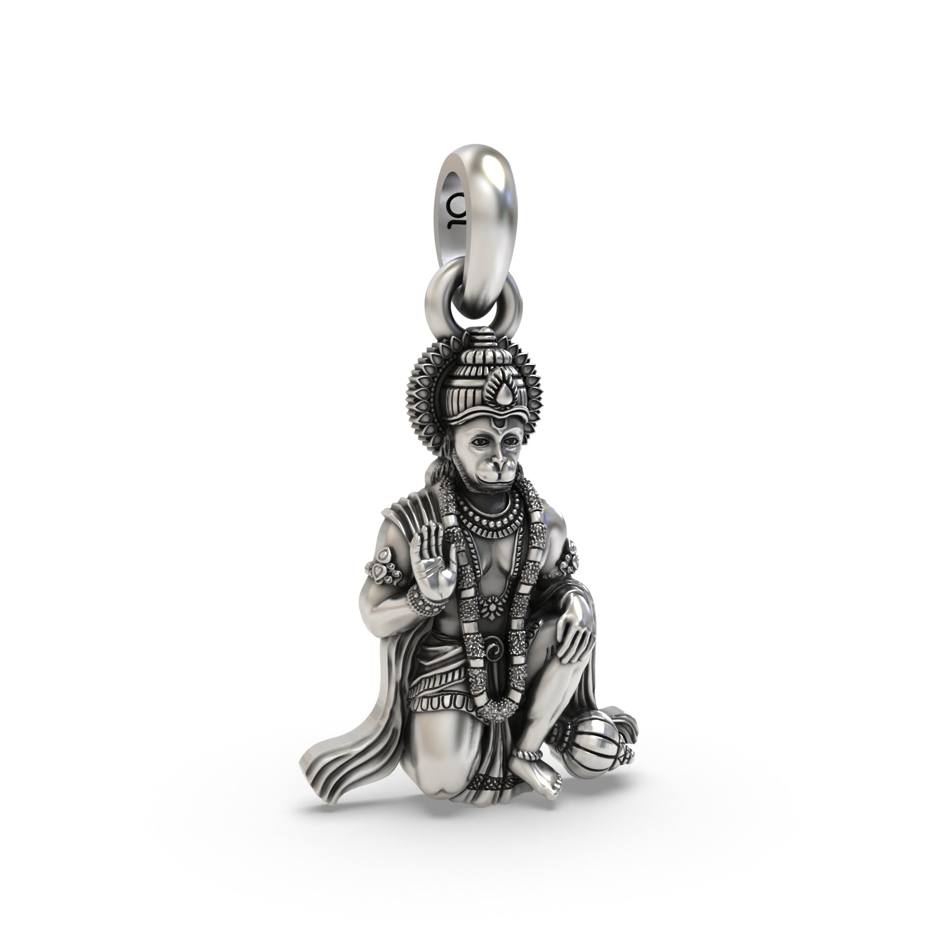 Silver Sitting Hanumanji Pendant