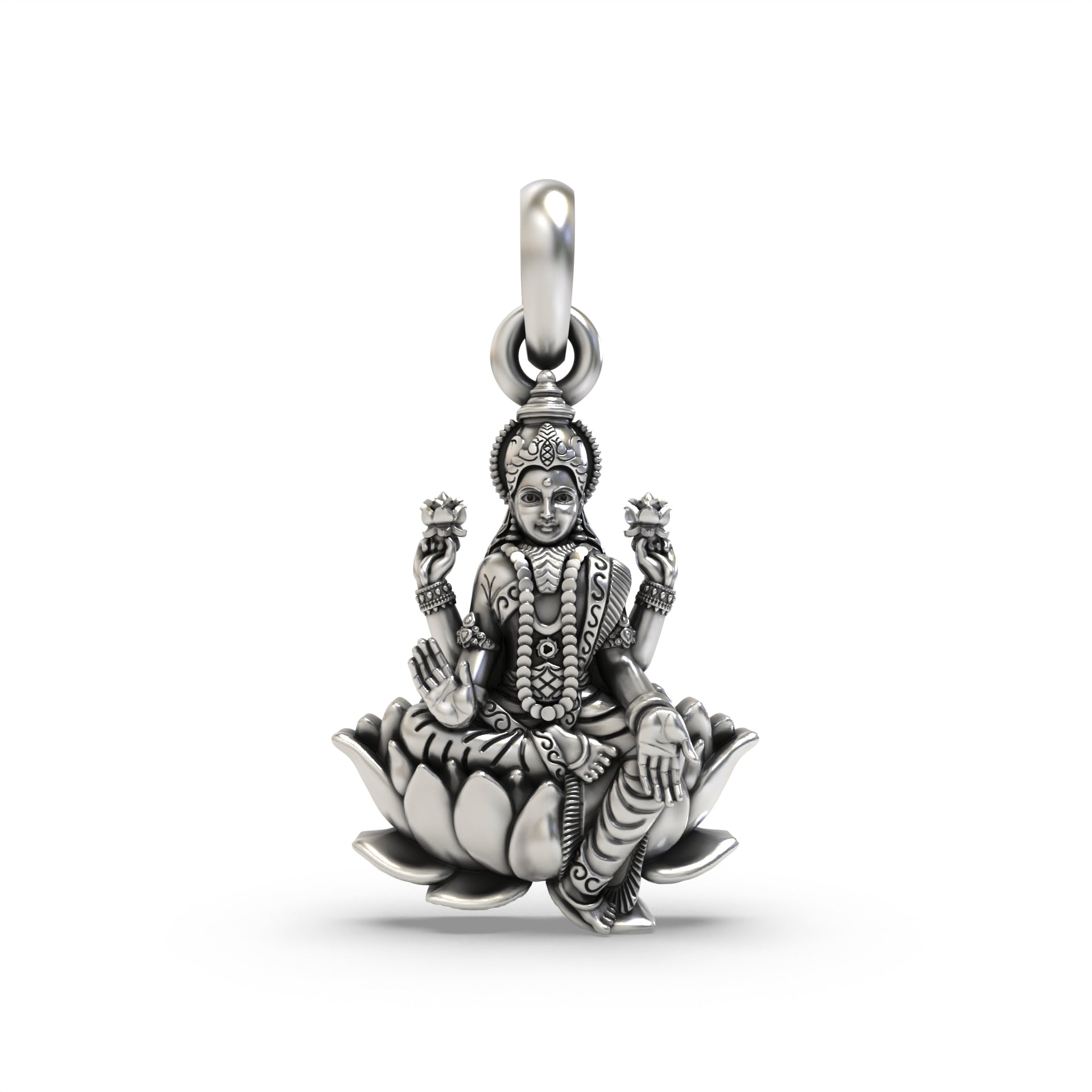 Sitting Laxmiji on Lotus Silver Pendant