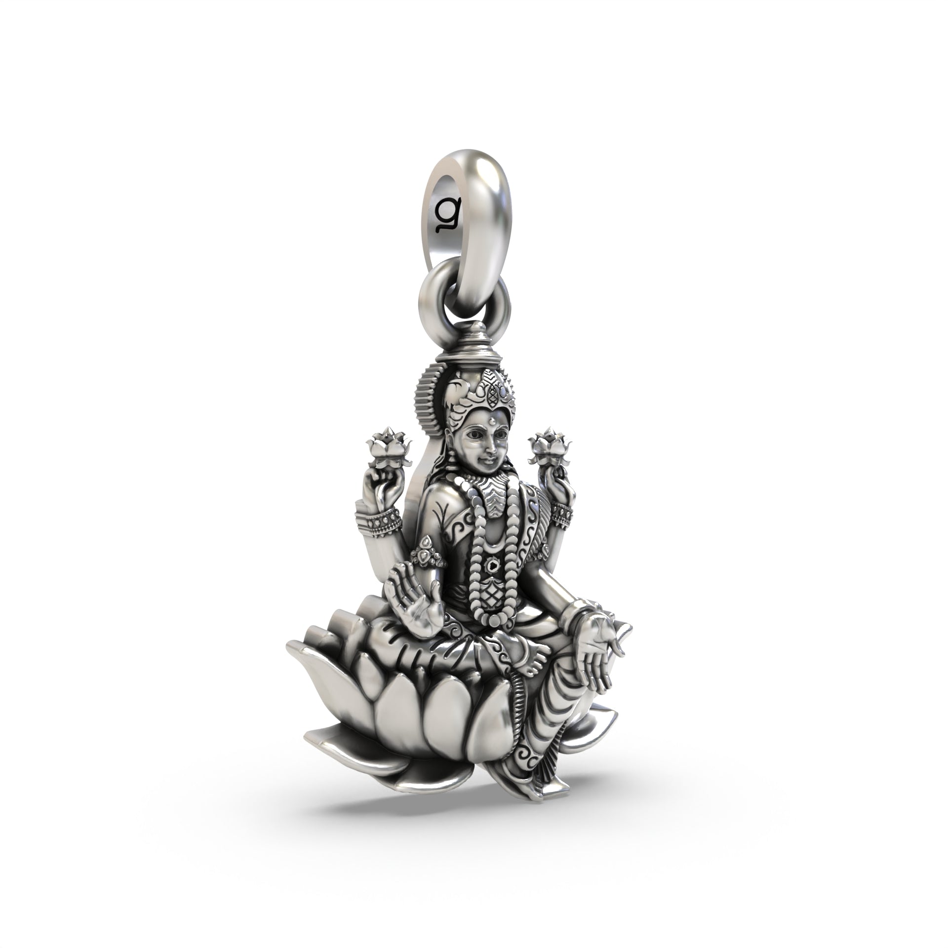 Sitting Laxmiji on Lotus Silver Pendant