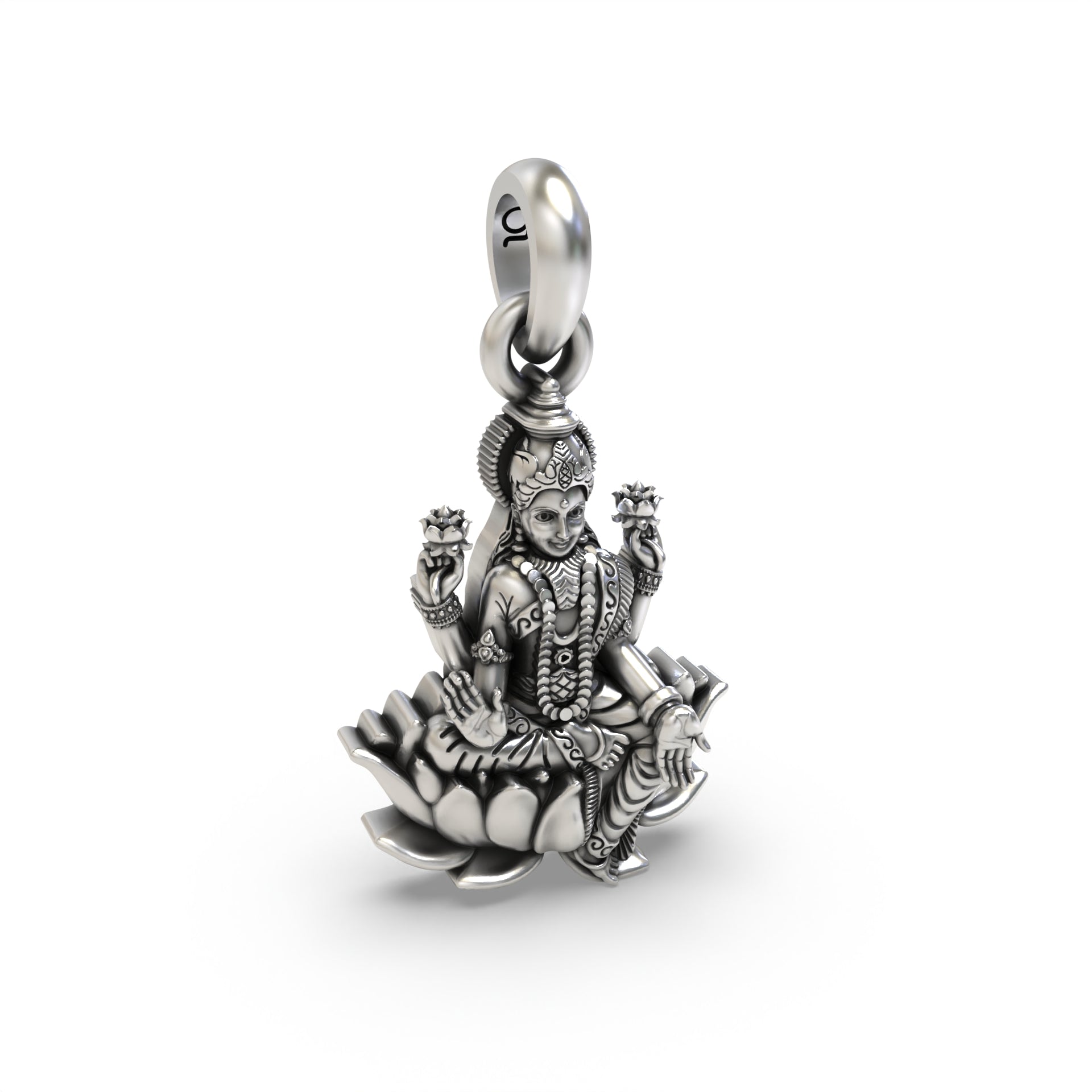 Sitting Laxmiji on Lotus Silver Pendant