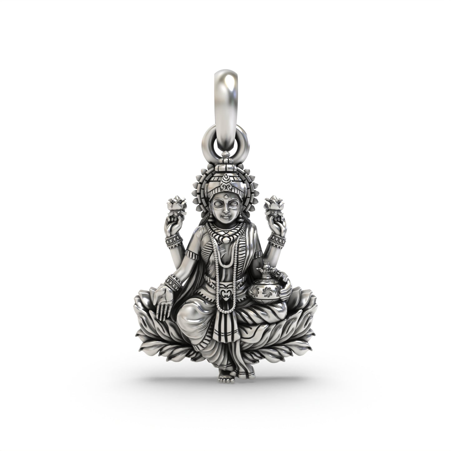 Luminous Lotus: A Silver Pendant of Lakshmi