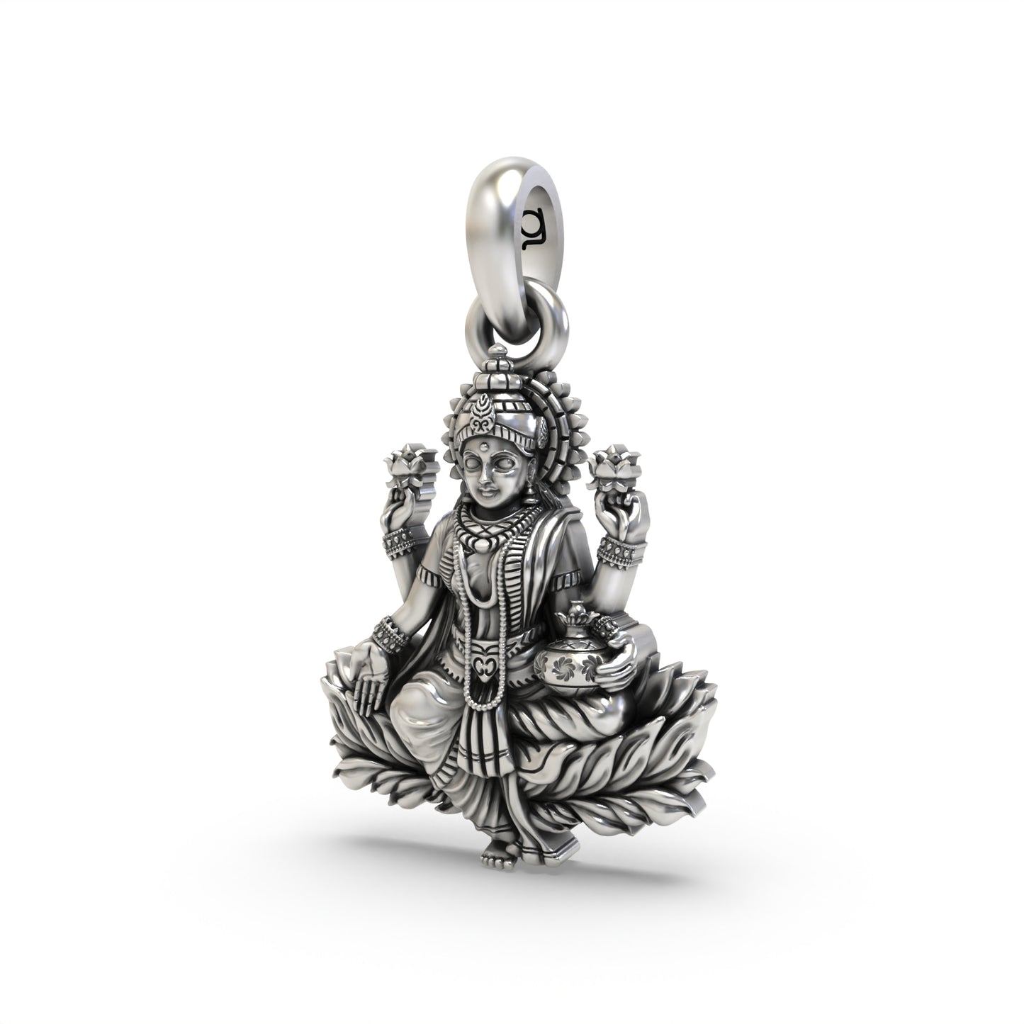 Luminous Lotus: A Silver Pendant of Lakshmi