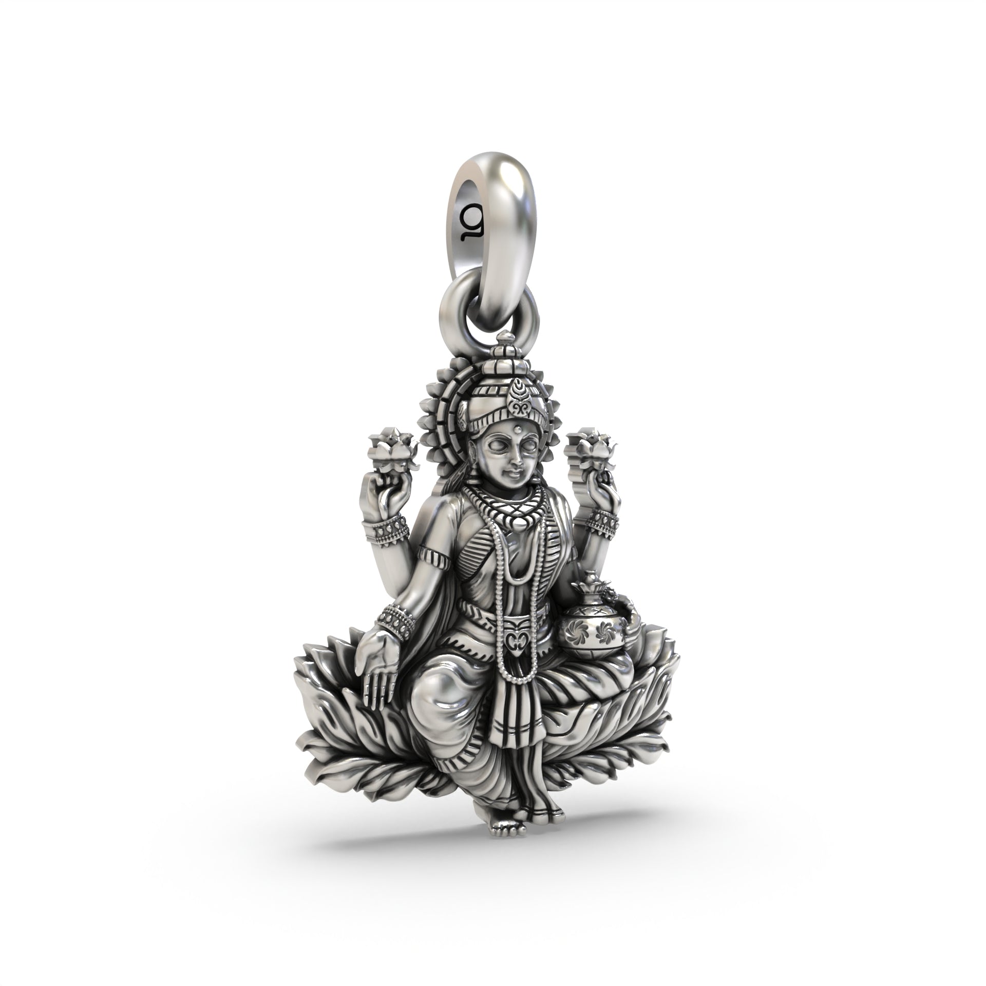 Luminous Lotus: A Silver Pendant of Lakshmi