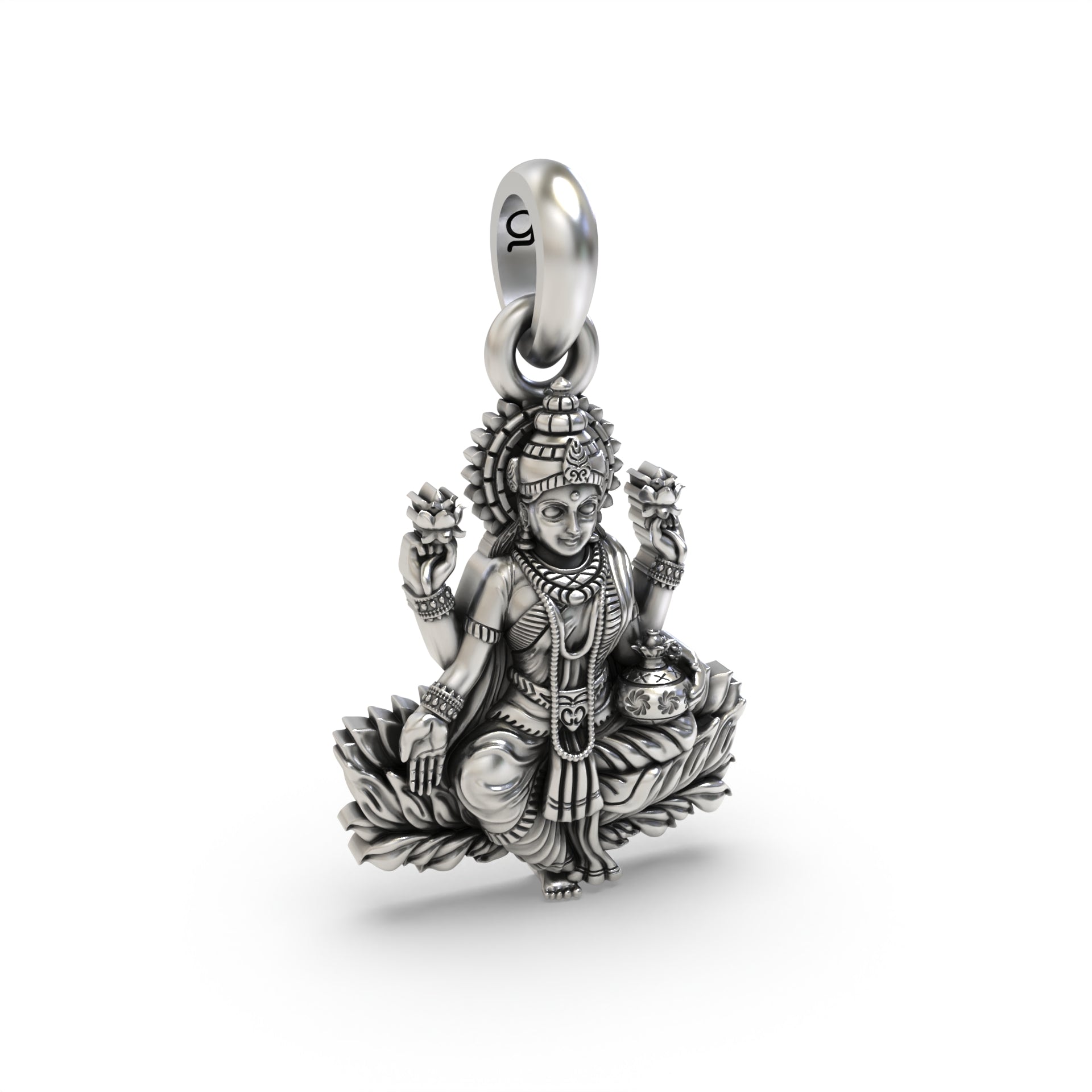 Luminous Lotus: A Silver Pendant of Lakshmi