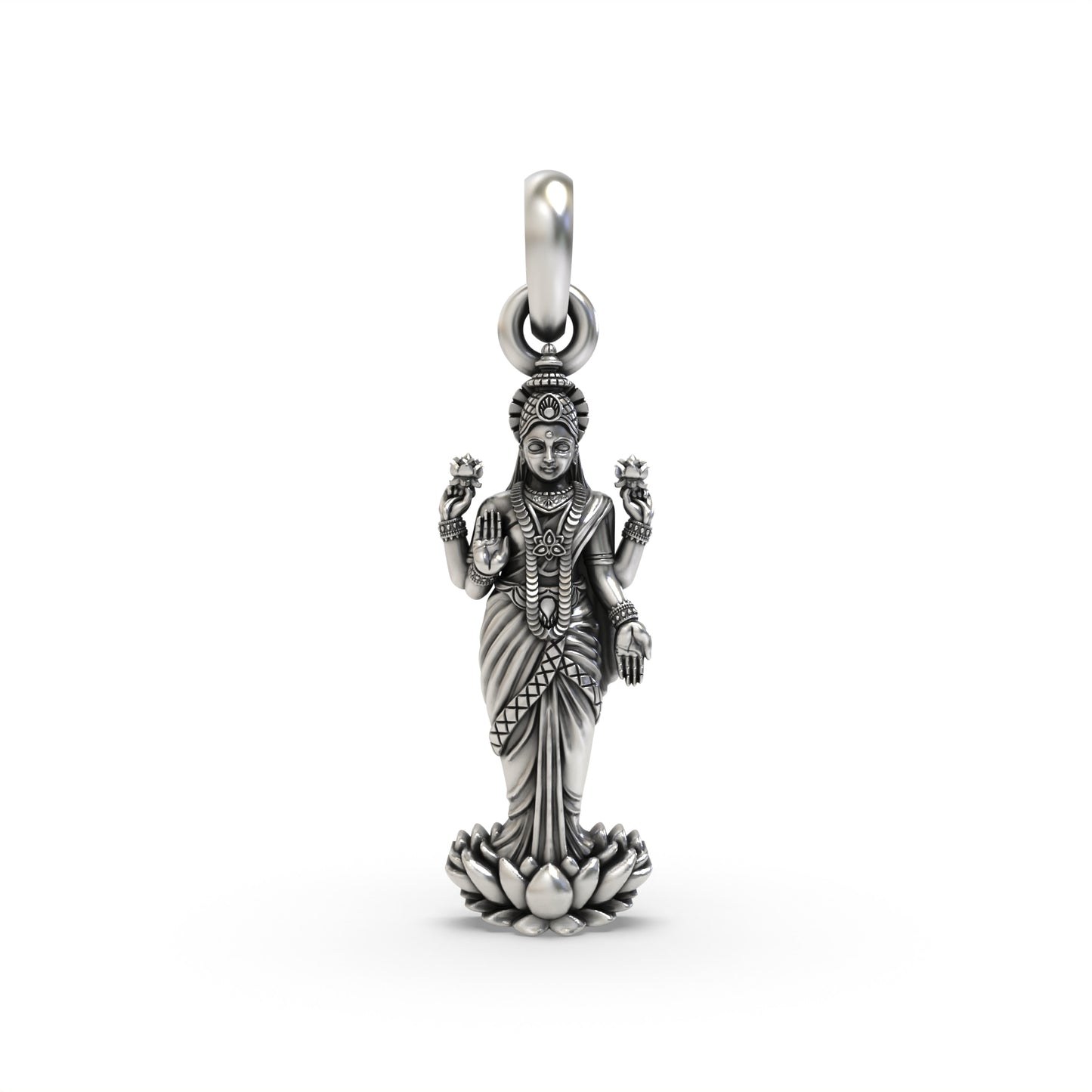 lakshmi standing on lotus Silver Pendant