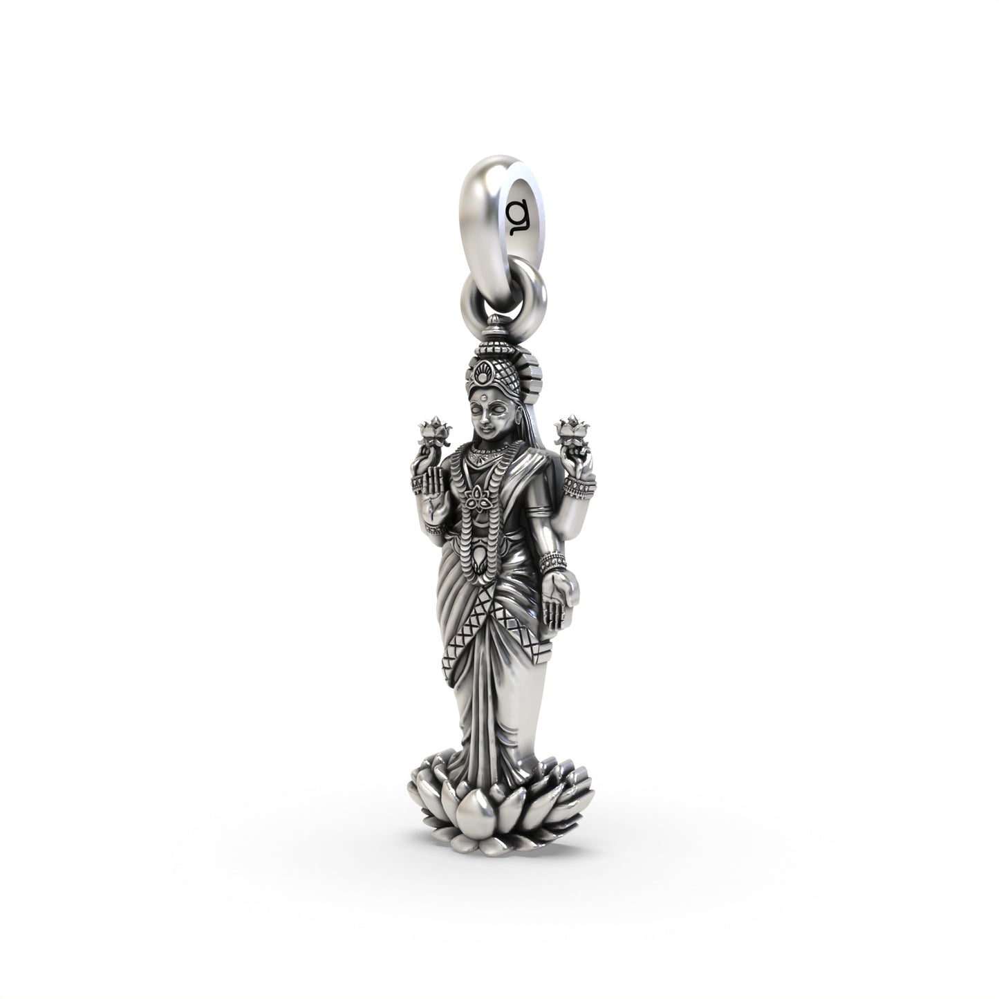 lakshmi standing on lotus Silver Pendant