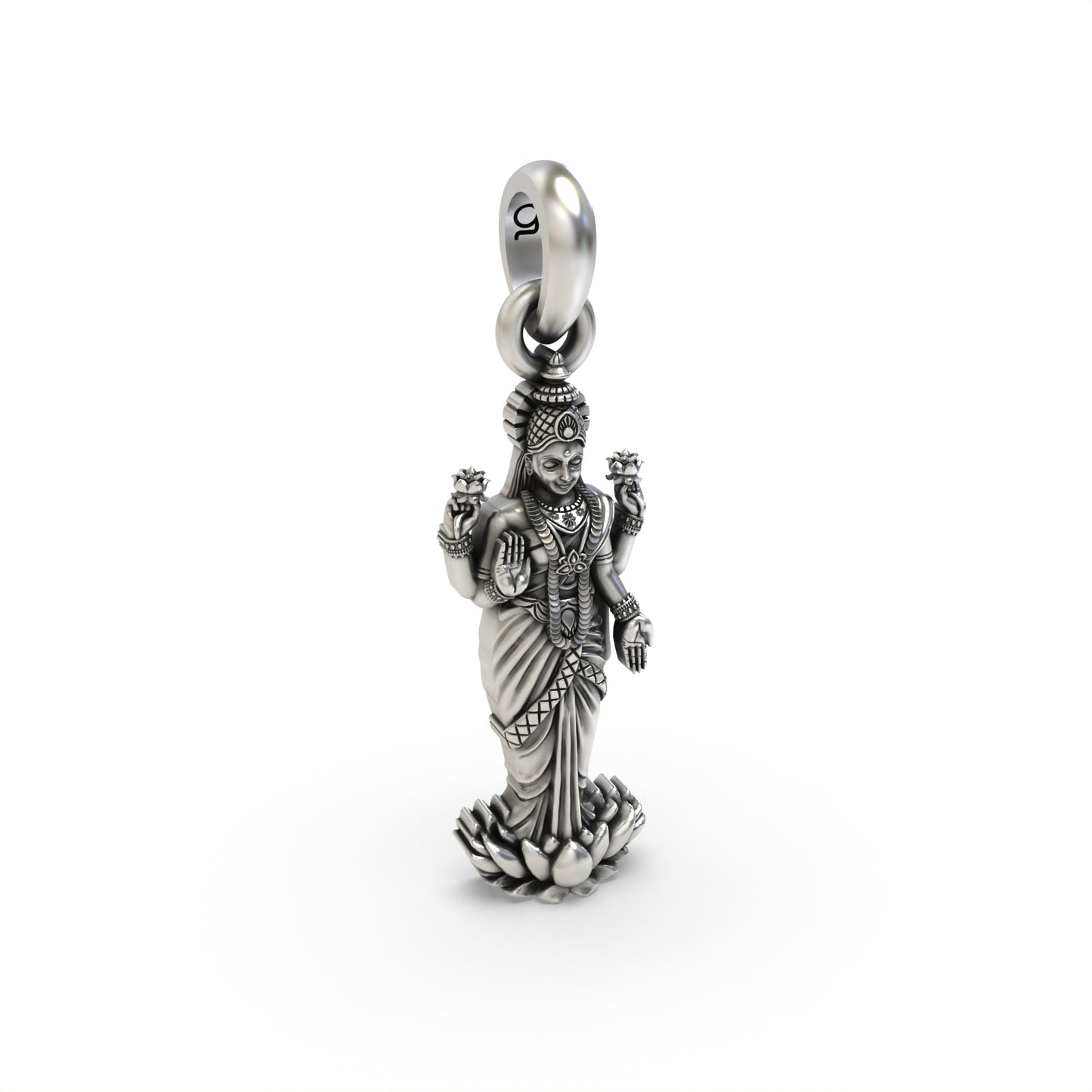 lakshmi standing on lotus Silver Pendant