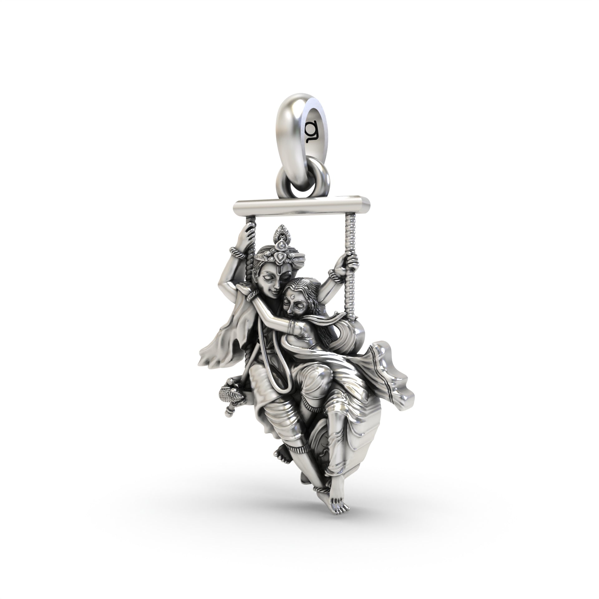 Radha krishna on a swing Silver pendant