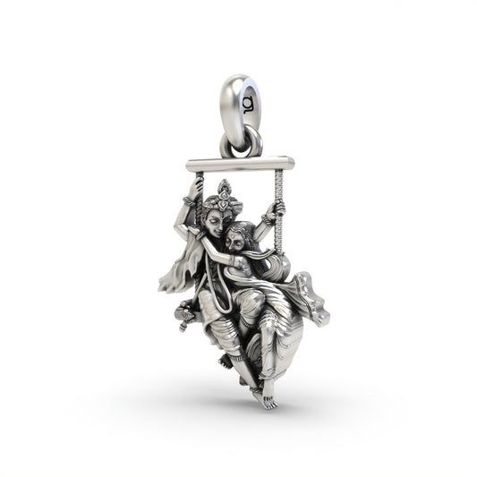 Radha krishna on a swing Silver pendant