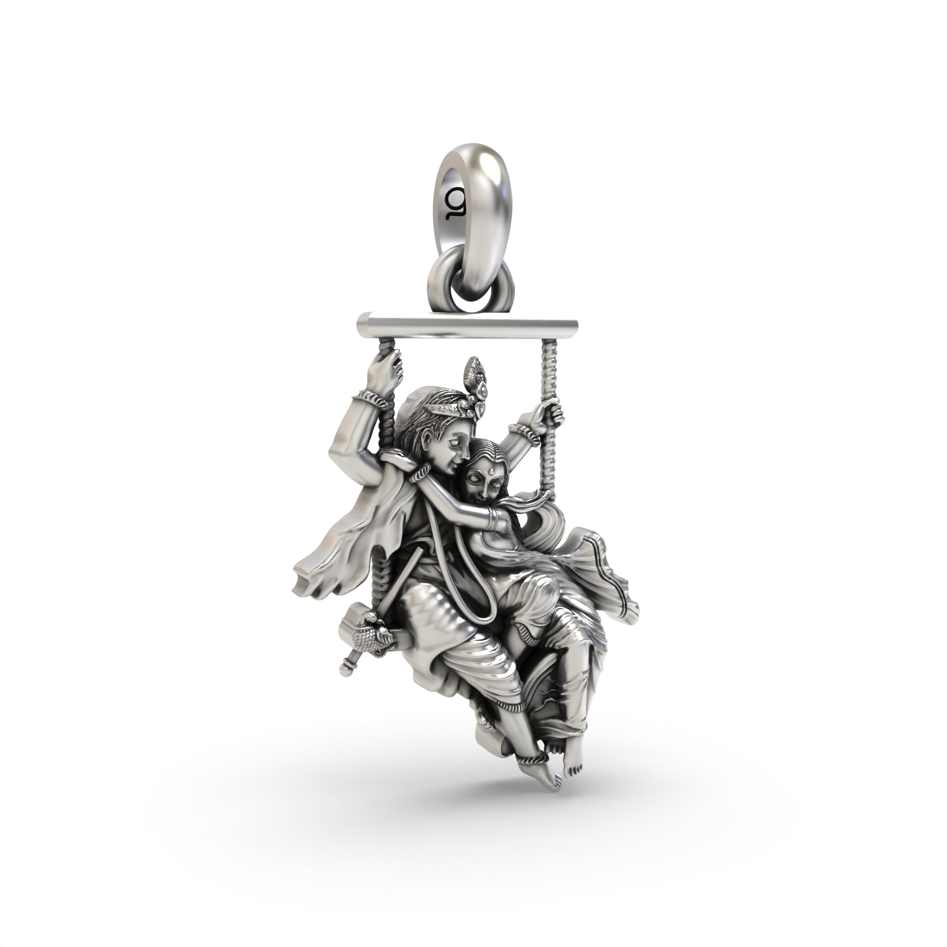 Radha krishna on a swing Silver pendant