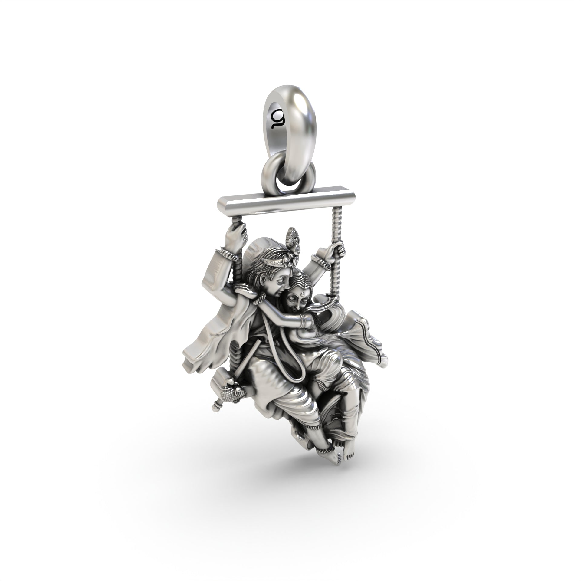 Radha krishna on a swing Silver pendant