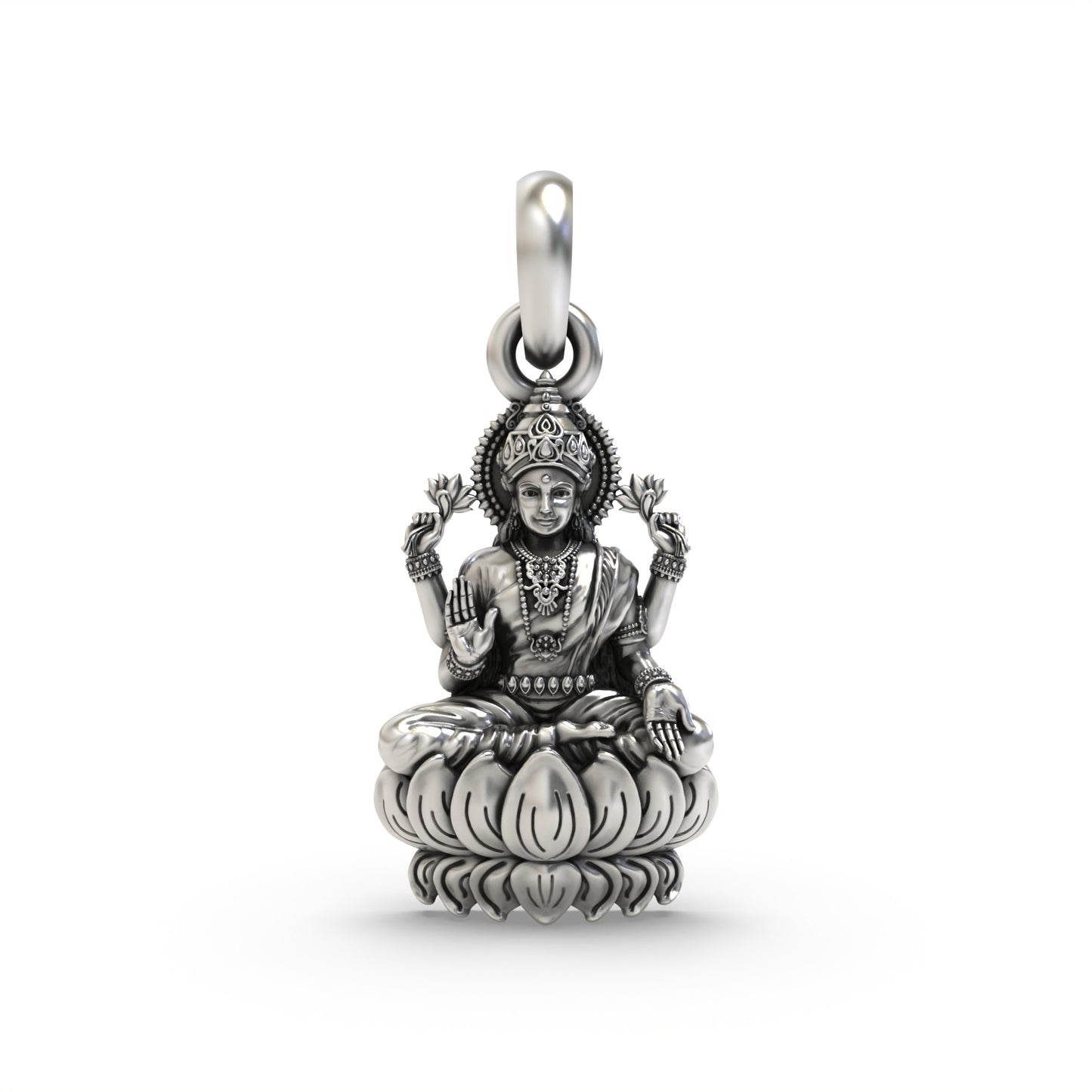 Silver Lakshmi on Lotus Pendant