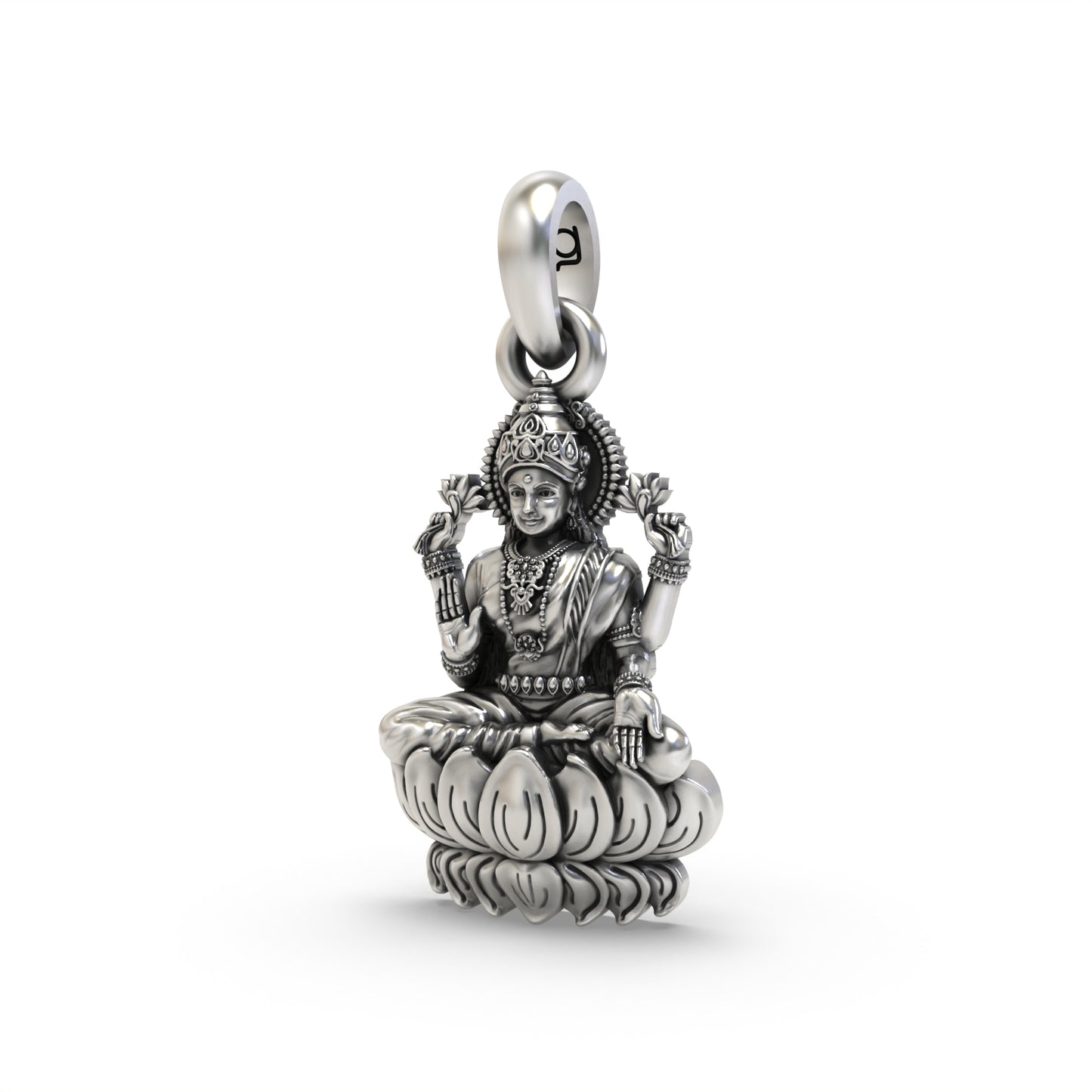 Silver Lakshmi on Lotus Pendant