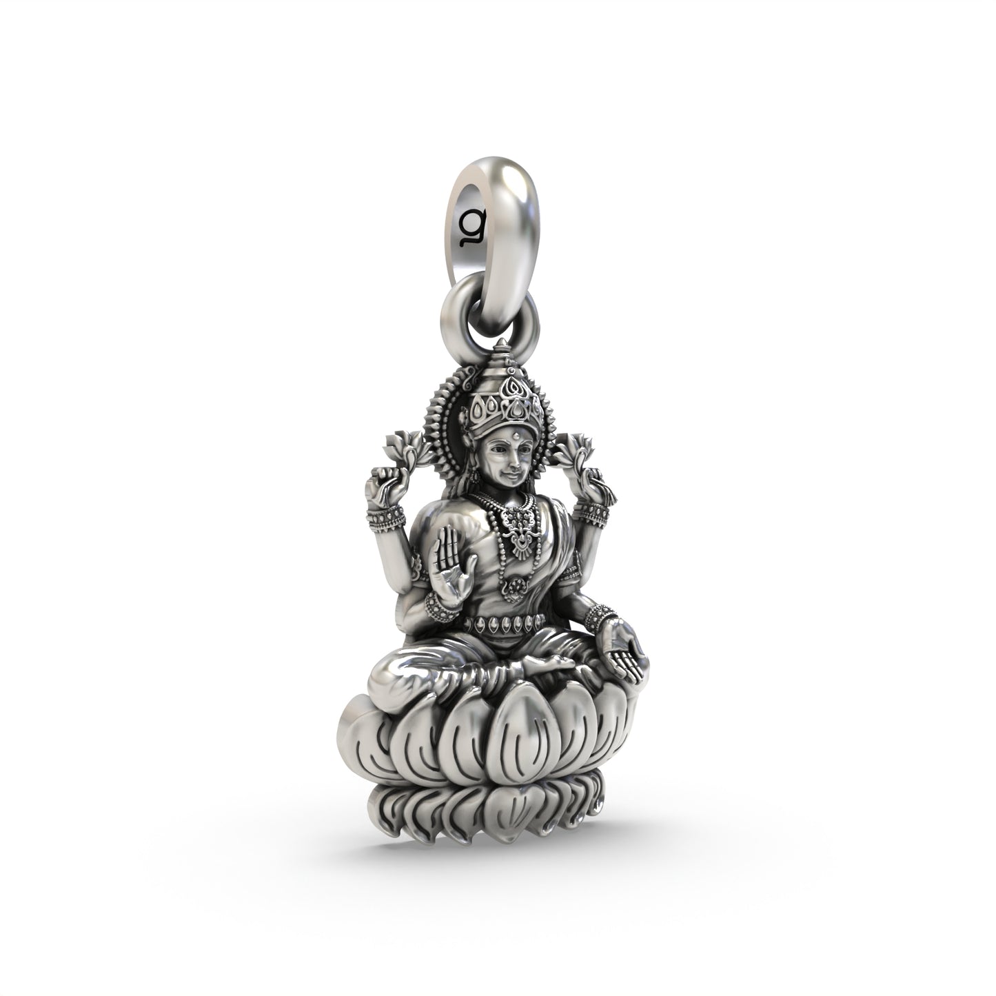 Silver Lakshmi on Lotus Pendant