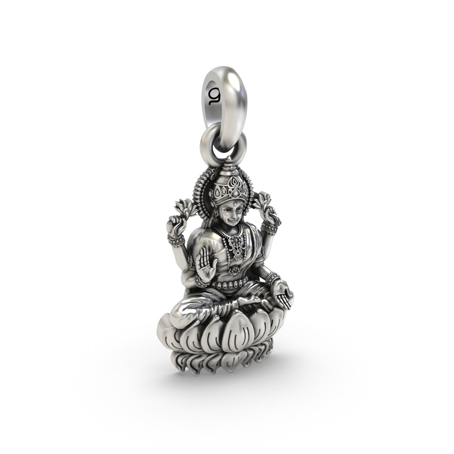 Silver Lakshmi on Lotus Pendant