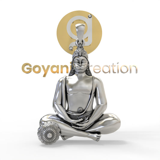 Silver Moraribapu Meditating Hanumanji Pendant