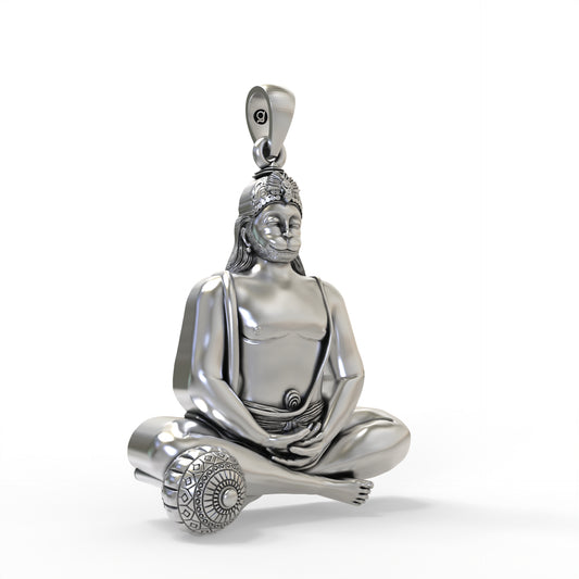 Silver Moraribapu Meditating Hanumanji Pendant