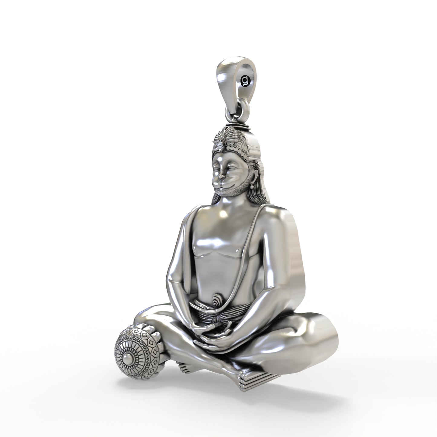 Silver Moraribapu Meditating Hanumanji Pendant