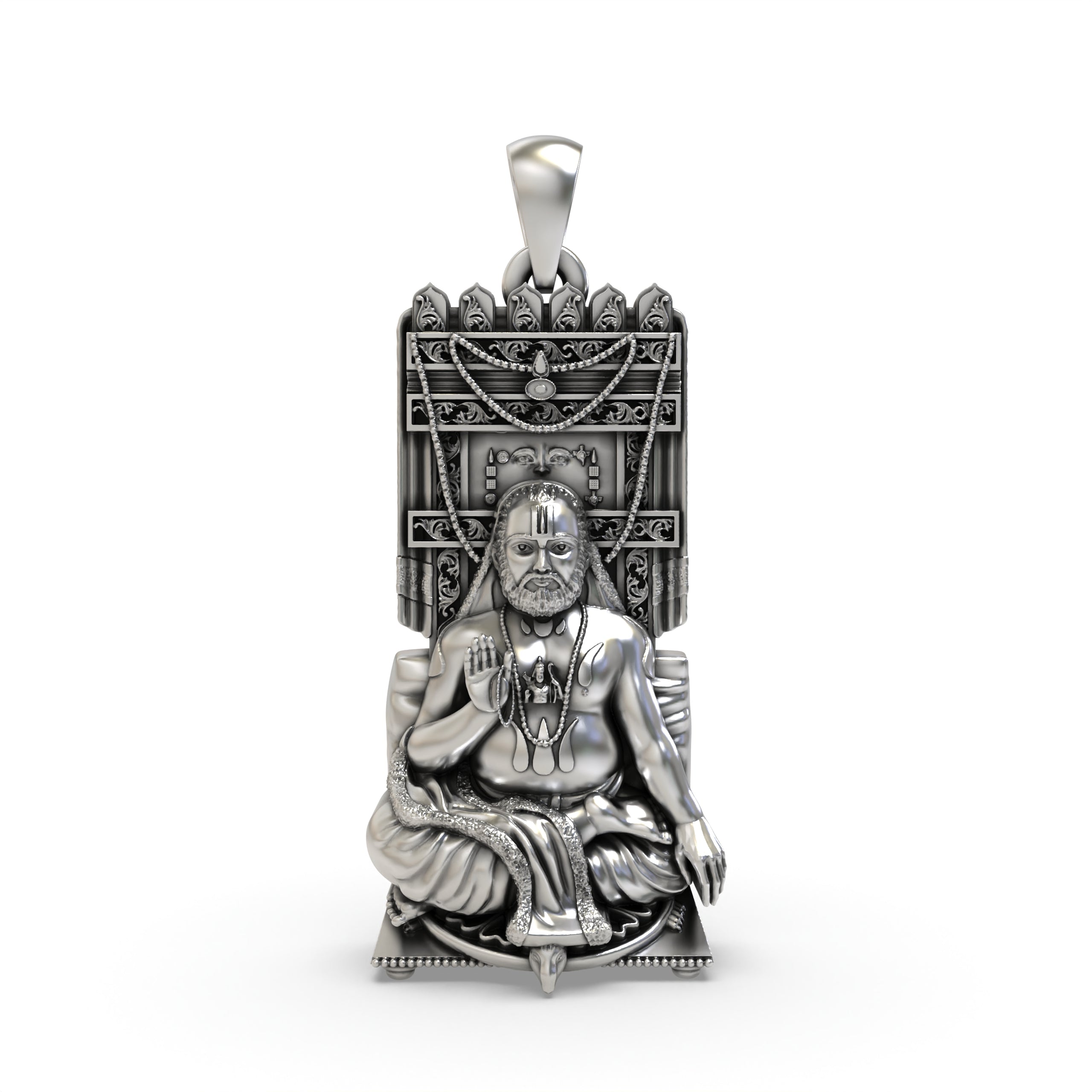 925 Oxidised Silver Raghavendra Tirtha Pendant | Antique Finish Spiritual Guru Locket